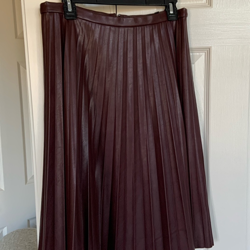 J Crew a-line pleated faux leather skirt